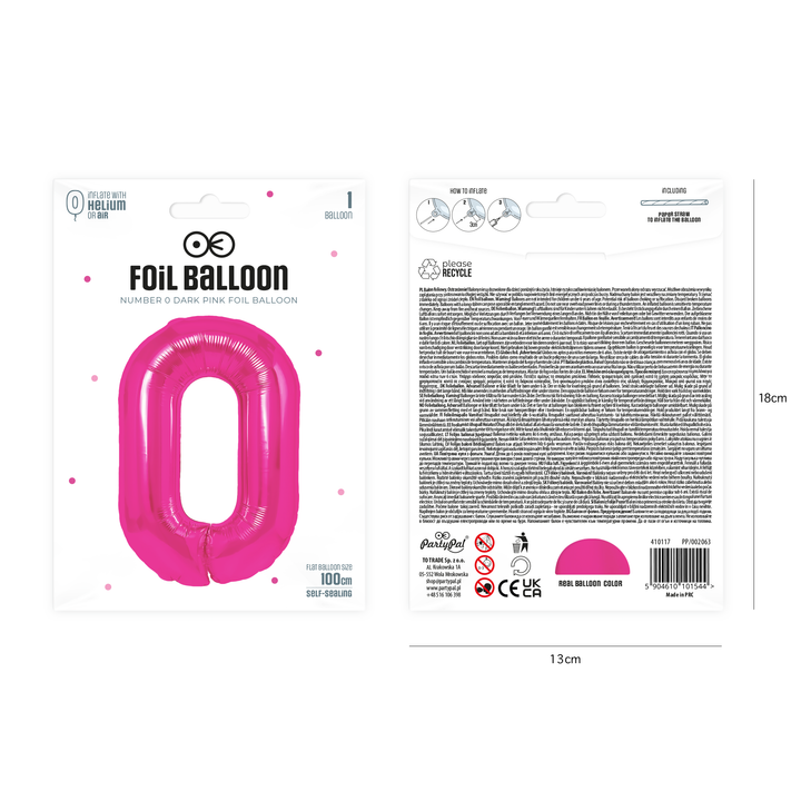 Balon foliowy cyfra 0 ciemnoróżowy 100cm