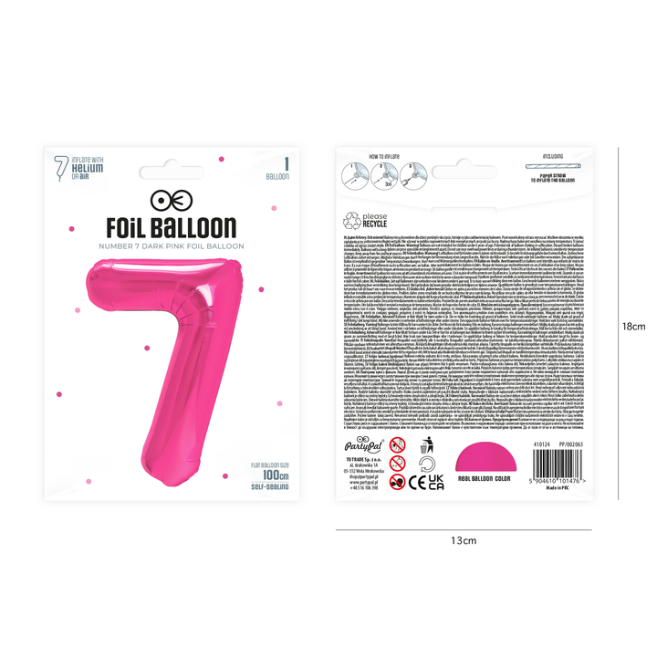 Balon foliowy cyfra 7 ciemnoróżowy 100cm