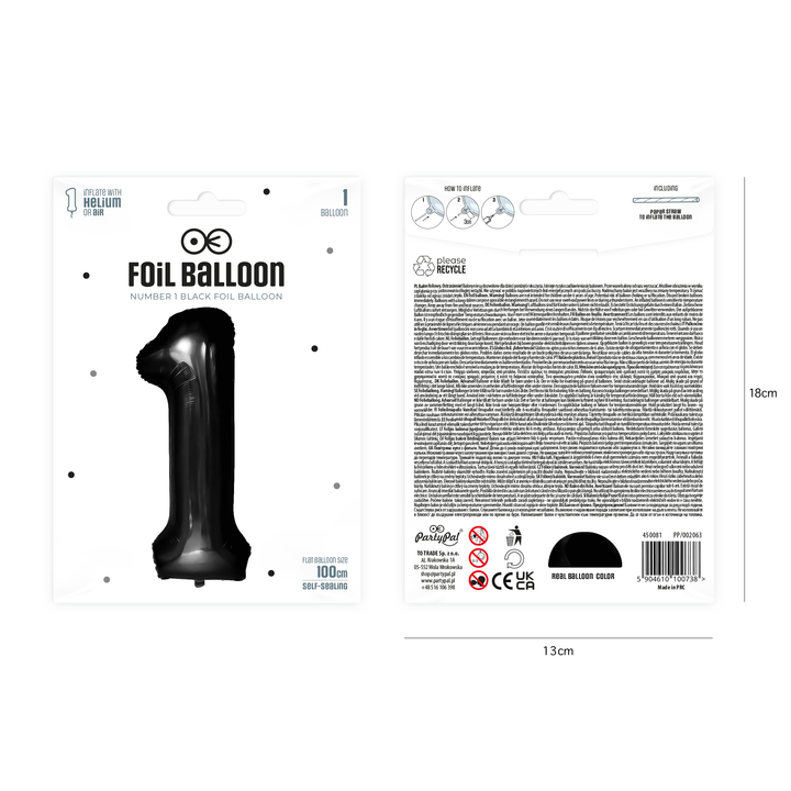 Balon foliowy cyfra 1 czarny 100cm