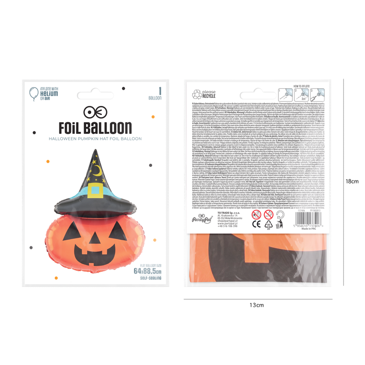 Balon foliowy Dynia w kapeluszu Halloween 64x88cm