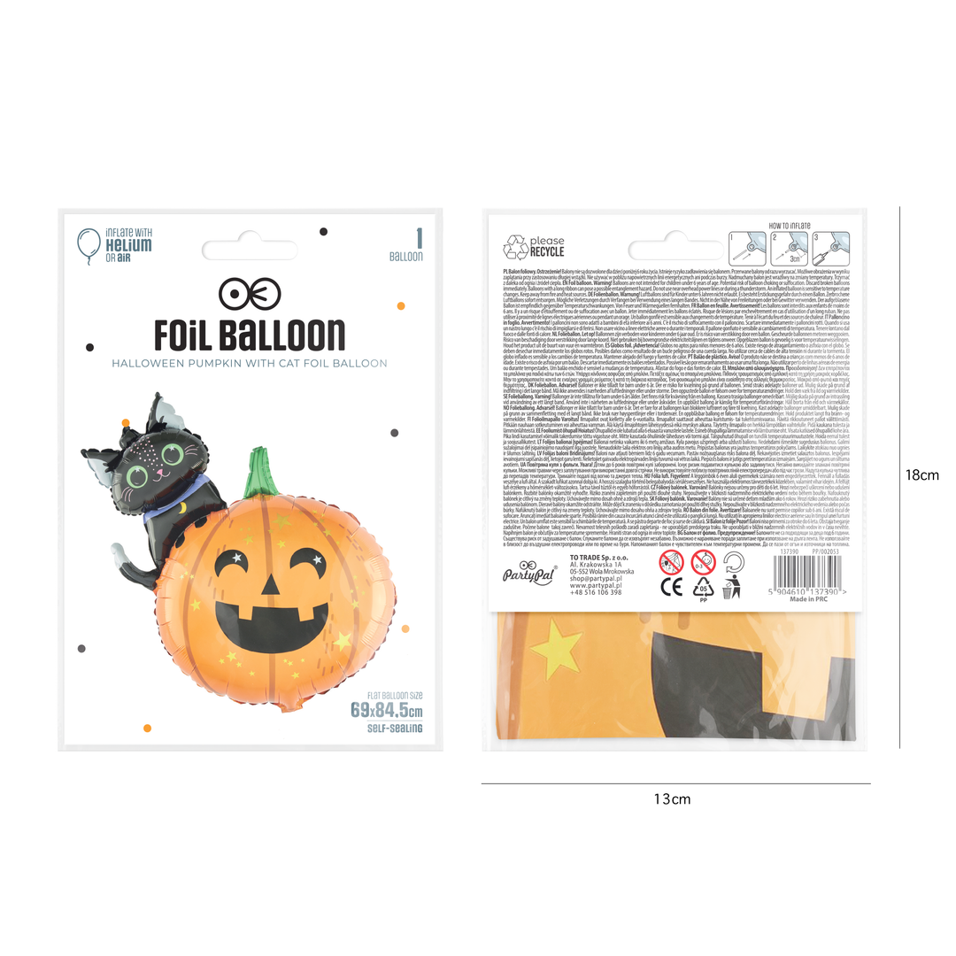 Balon foliowy Dynia z kotkiem Halloween 69x84cm