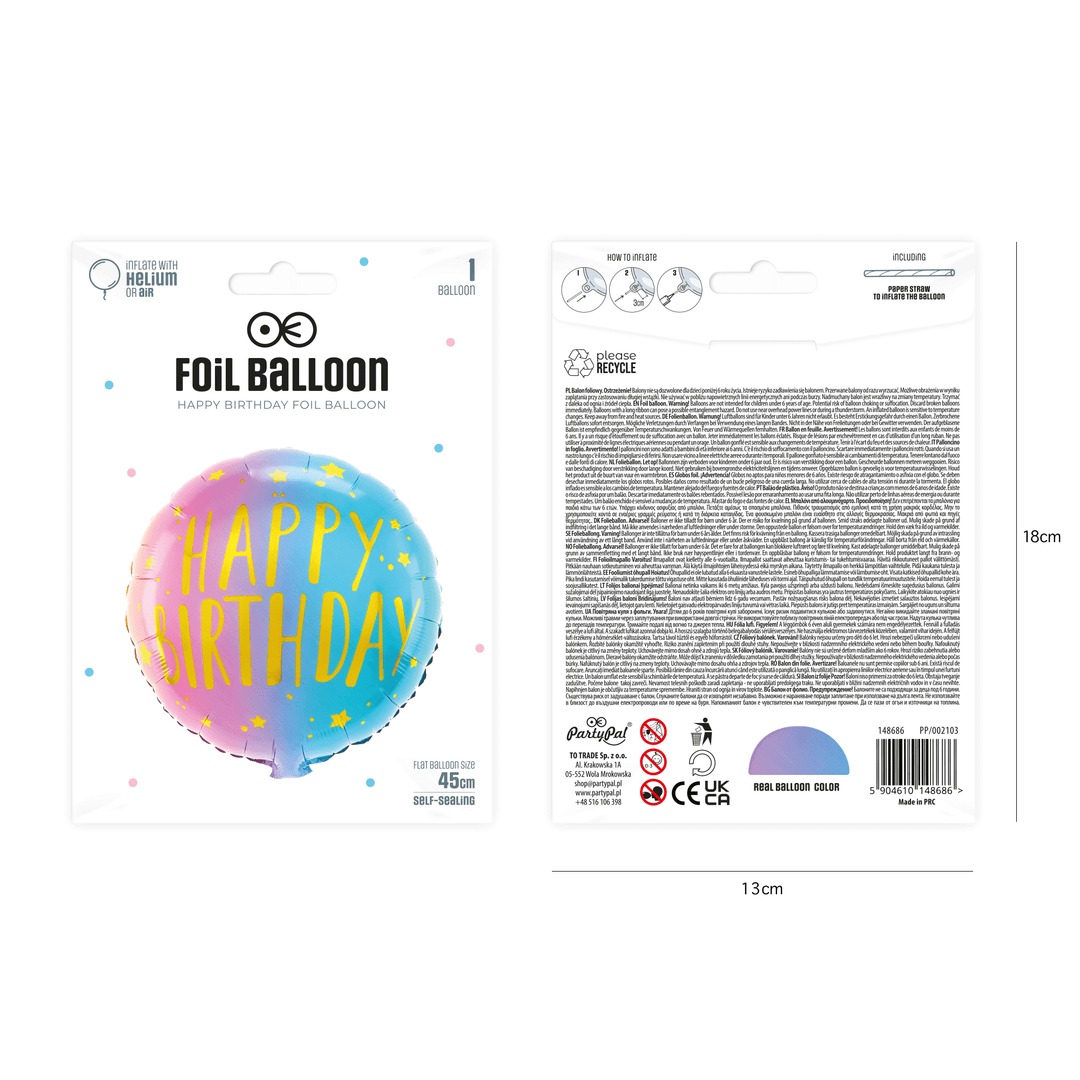 Balon foliowy Happy Birthday 45cm