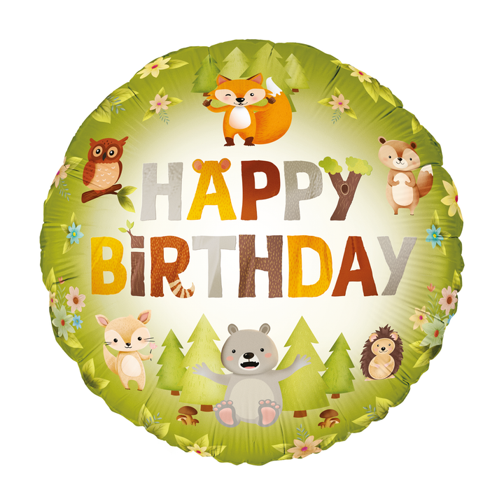 Balon foliowy Happy Birthday Leśni przyjaciele 45cm