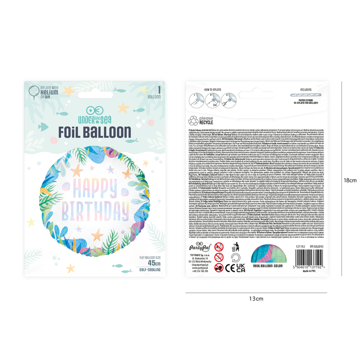 Balon foliowy Happy Birthday Ocean 45cm