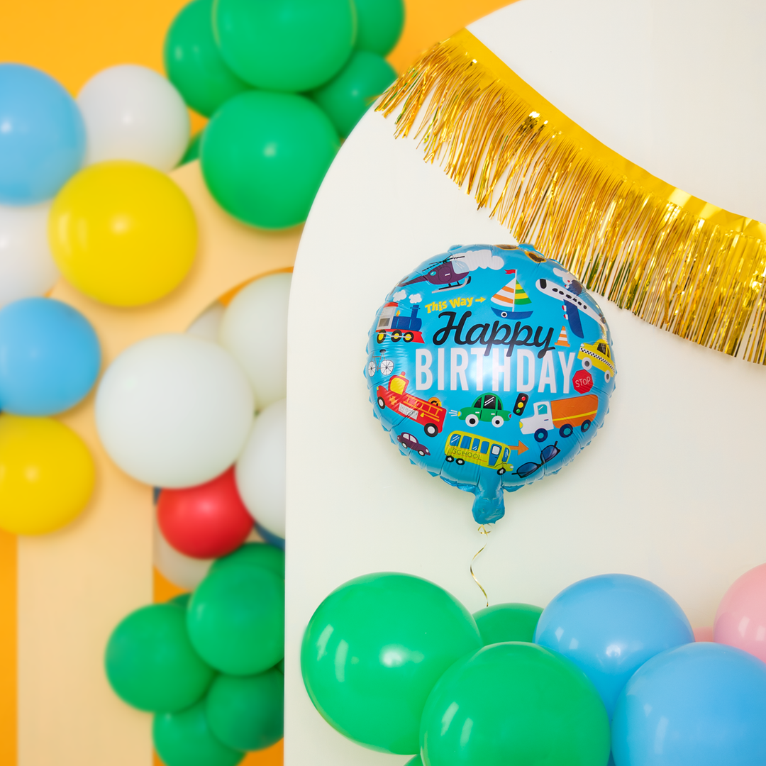Balon foliowy Happy Birthday Pojazdy 45cm