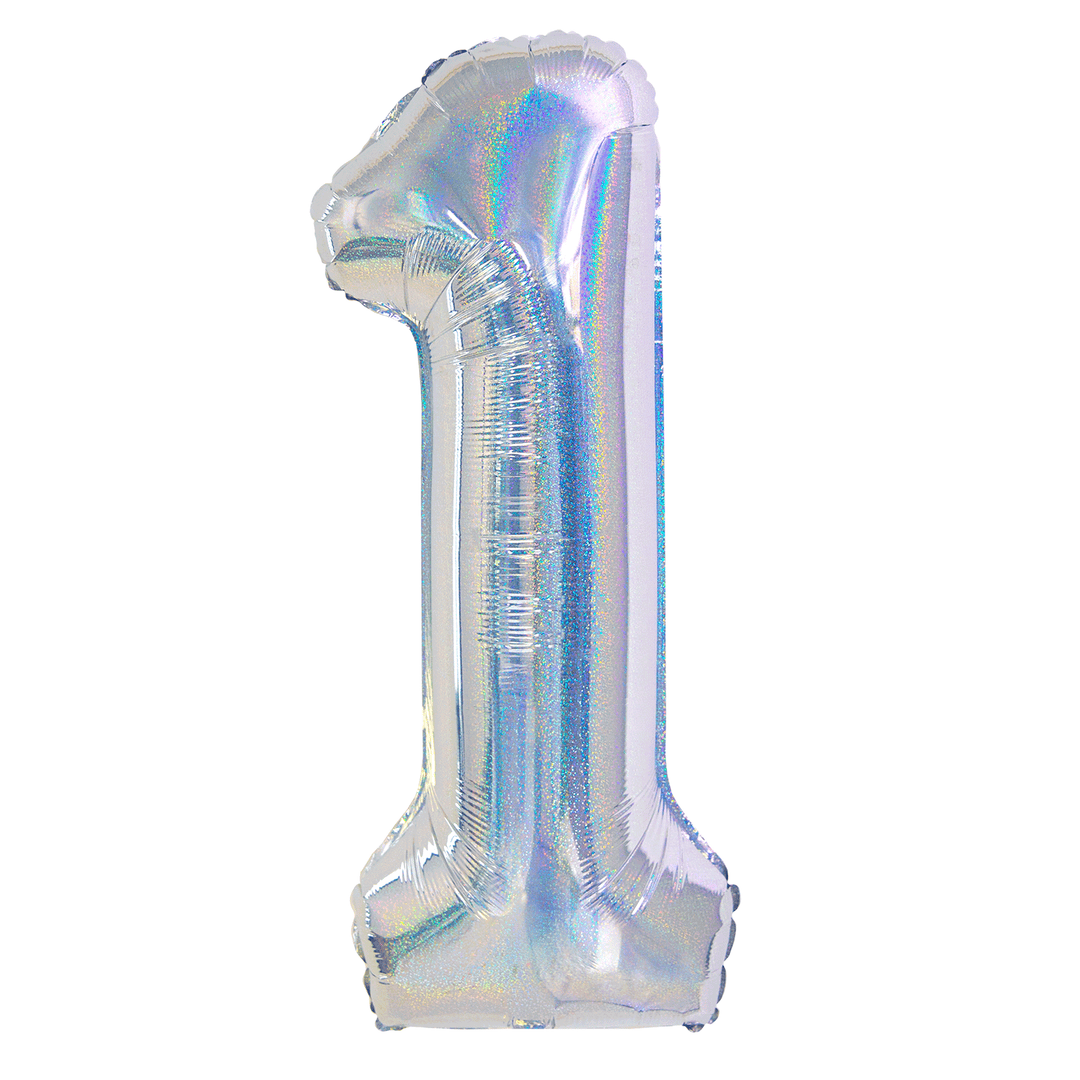 Holografischer Folienballon mit der Zahl 1, 100 cm