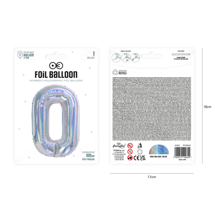 Balon foliowy  cyfra 0 holograficzny 100cm