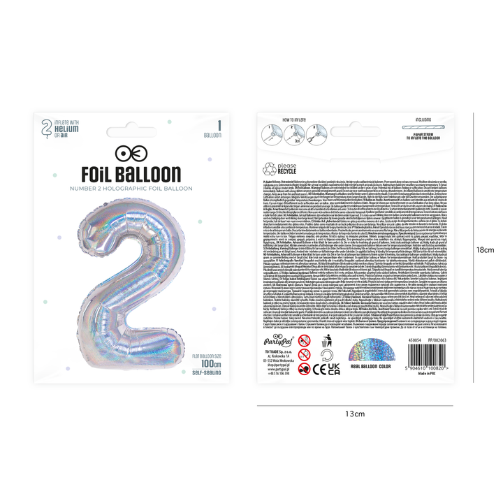 Balon foliowy cyfra 2 holograficzny 100cm
