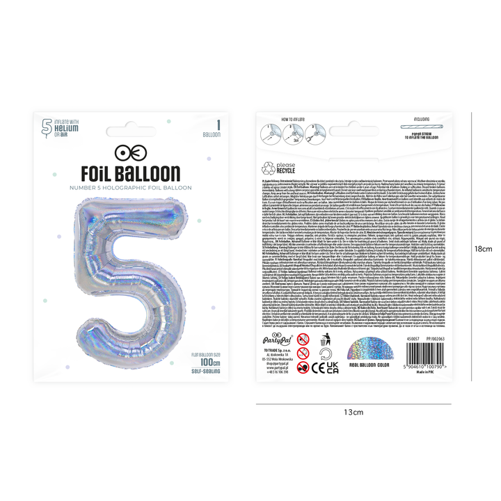 Balon foliowy cyfra 5 holograficzny 100cm