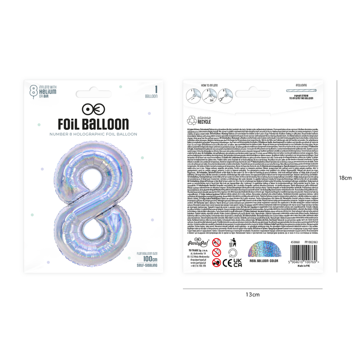 Balon foliowy cyfra 8 holograficzny 100cm