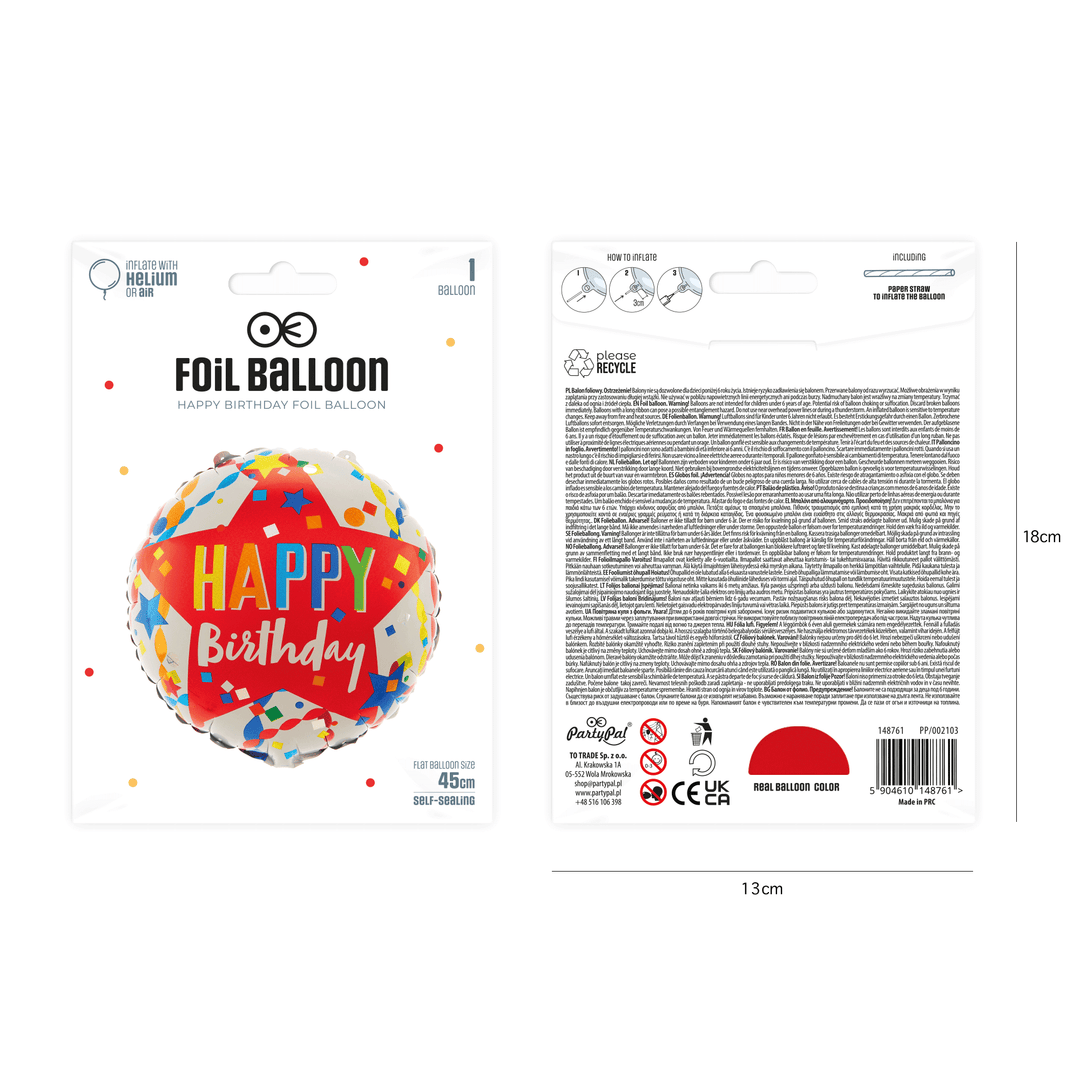Balon foliowy Kolorowe Urodziny 45cm