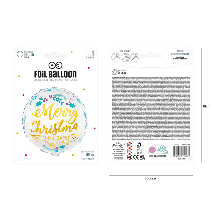 Balon foliowy Merry Christmas and a Happy New Year 45cm