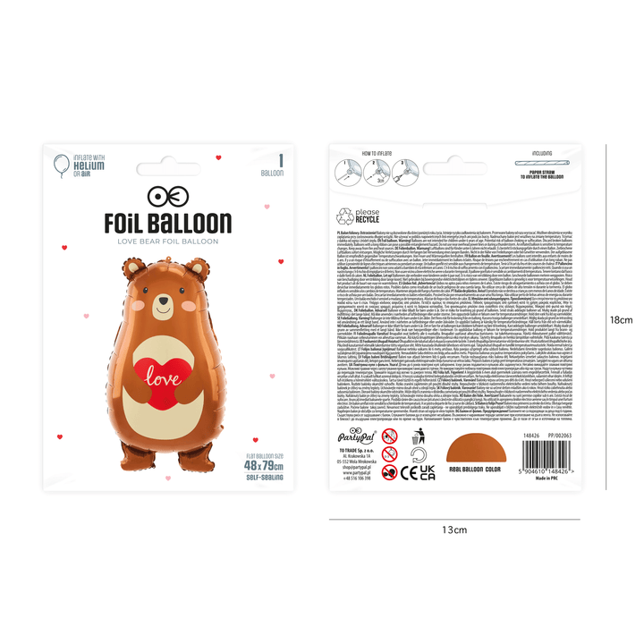 Balon foliowy Miś z sercem Love 48x79cm