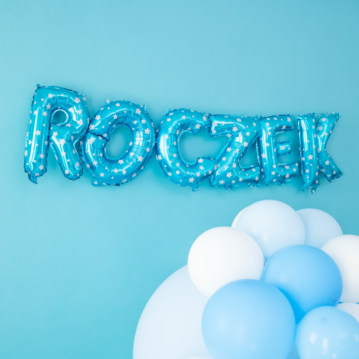 Balon foliowy napis ROCZEK niebieskie w gwiazdki