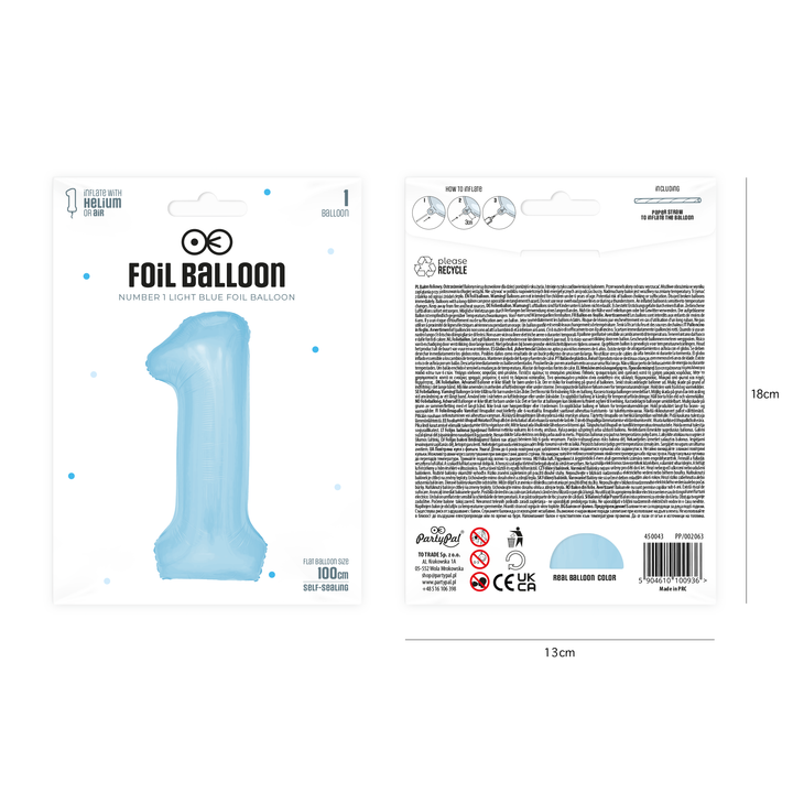 Folioilmapallo numero 1 sininen 100cm