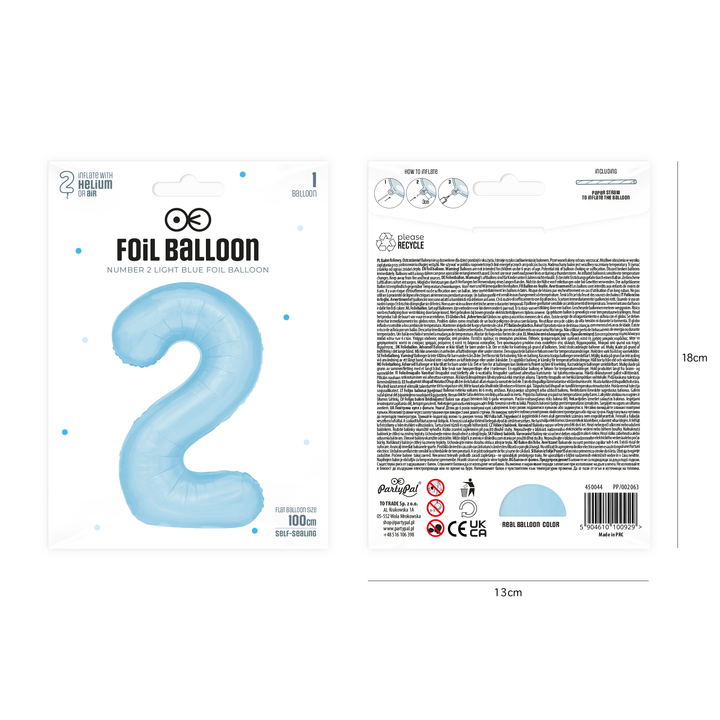 Balon foliowy cyfra 2 niebieski 100cm