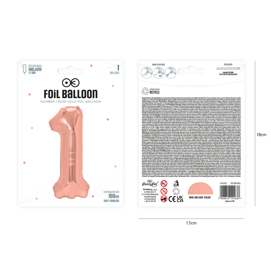 Balon foliowy cyfra 1 rose gold 100cm