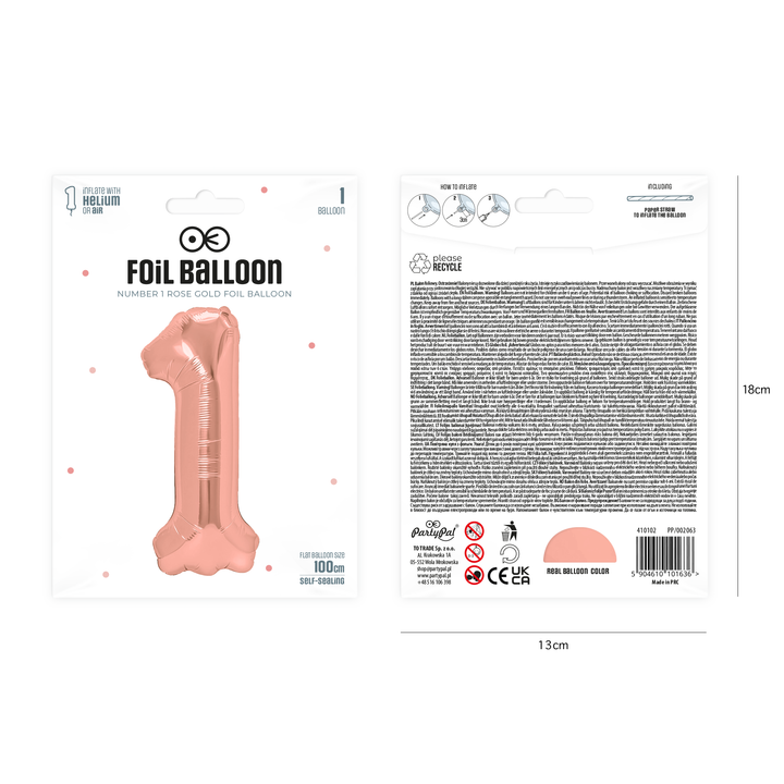 Balon foliowy cyfra 1 rose gold 100cm