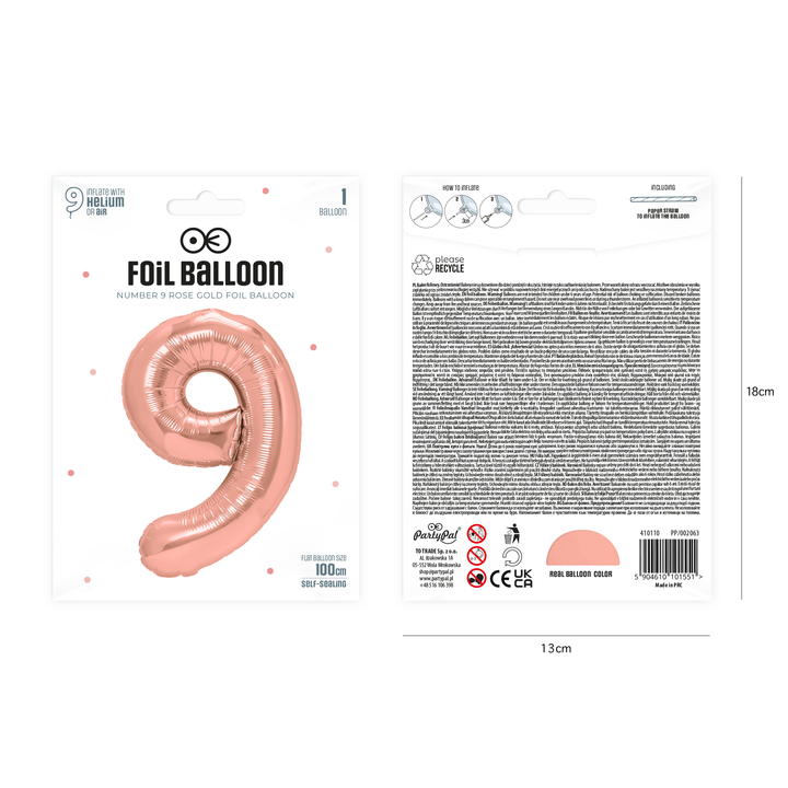 Balon foliowy cyfra 9 rose gold 100cm
