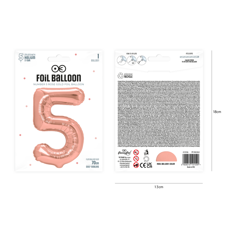 Balon foliowy cyfra 5 rose gold 70cm