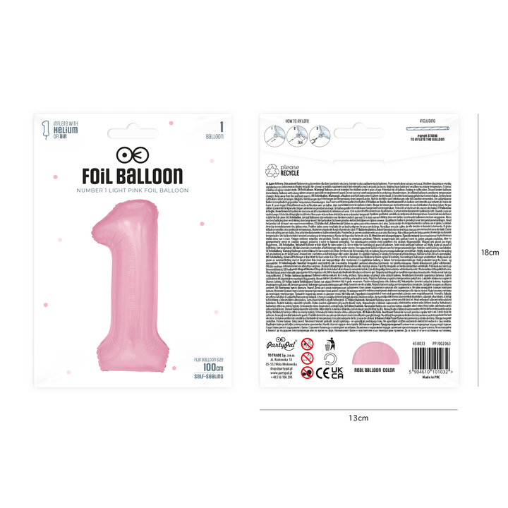 Balon foliowy cyfra 1 różowy 100cm