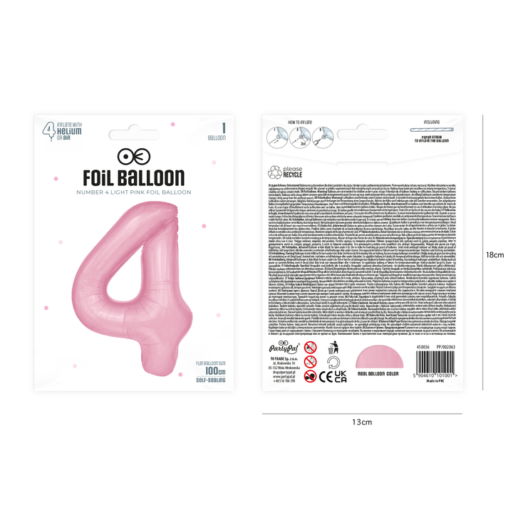 Balon foliowy cyfra 4 różowy 100cm