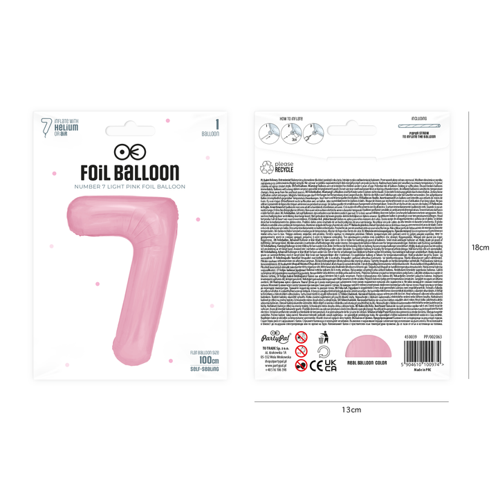 Balon foliowy cyfra 7 różowy 100cm