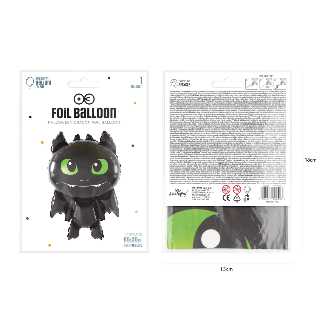 Balon foliowy Smok Halloween czarny 86x56cm