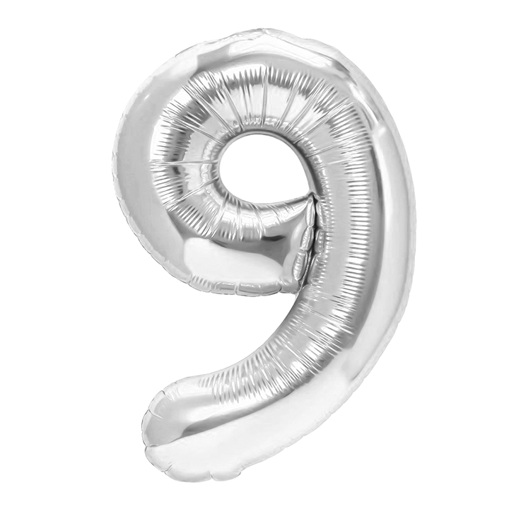 Balon foliowy cyfra 9 srebrny 100cm