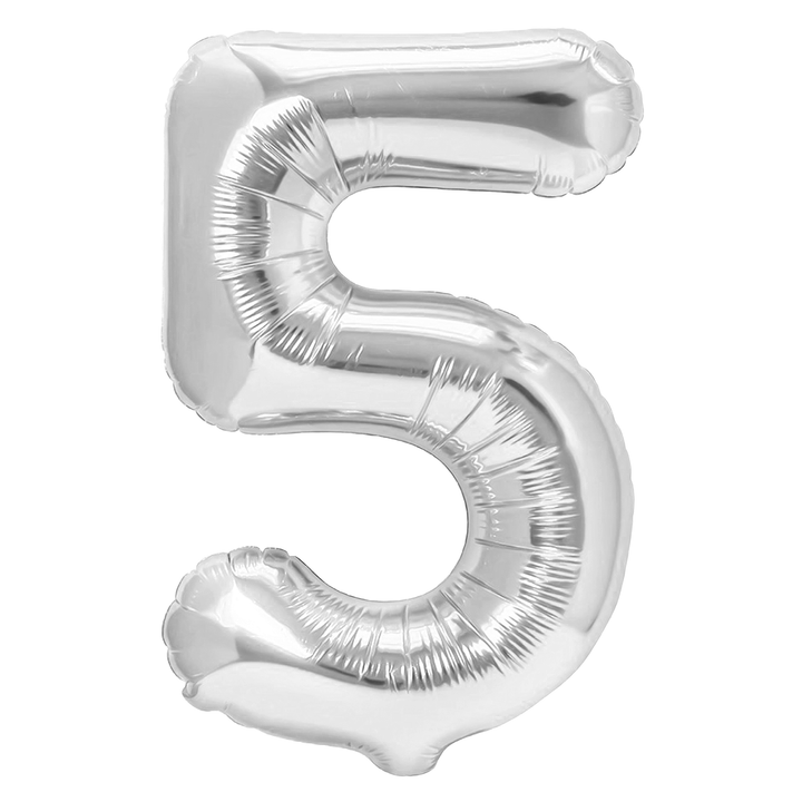 Balon foliowy cyfra 5 srebrny 40cm