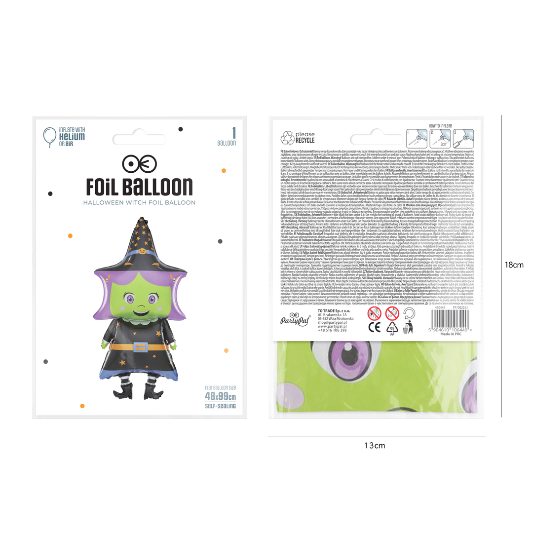Balon foliowy Wiedźma Halloween 48x99cm
