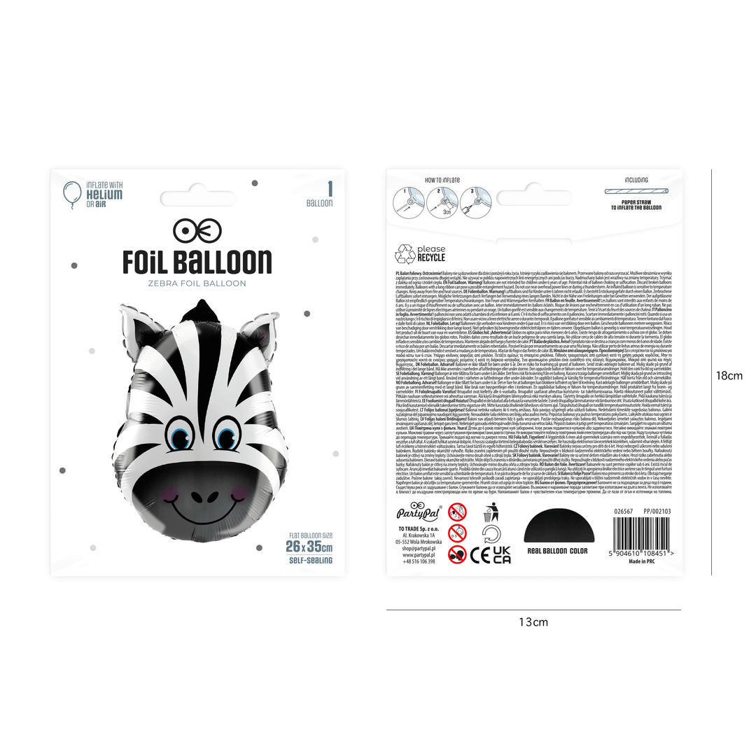 Balon foliowy Zebra 26x35cm