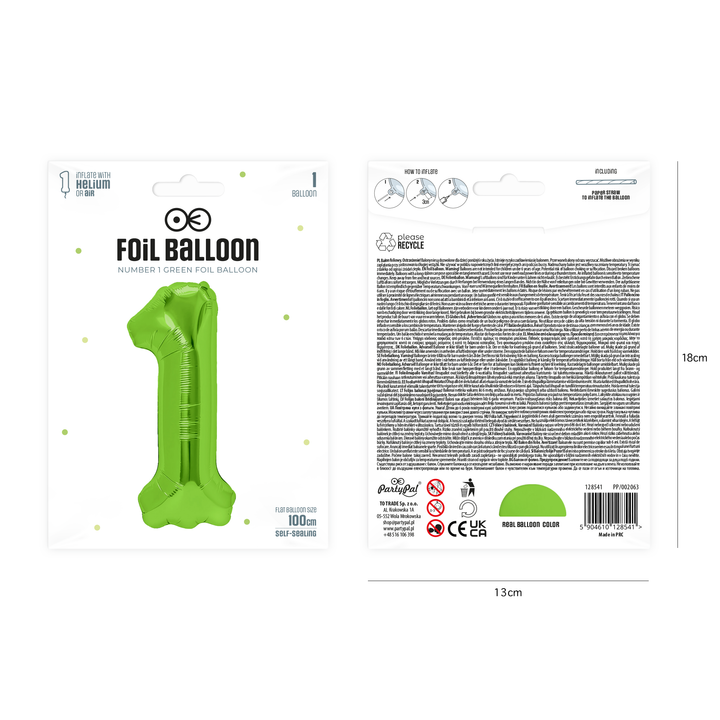Balon foliowy cyfra 1 zielony 100cm