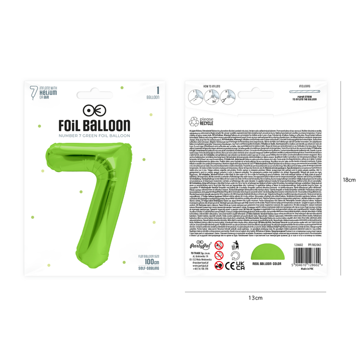 Balon foliowy cyfra 7 zielony 100cm