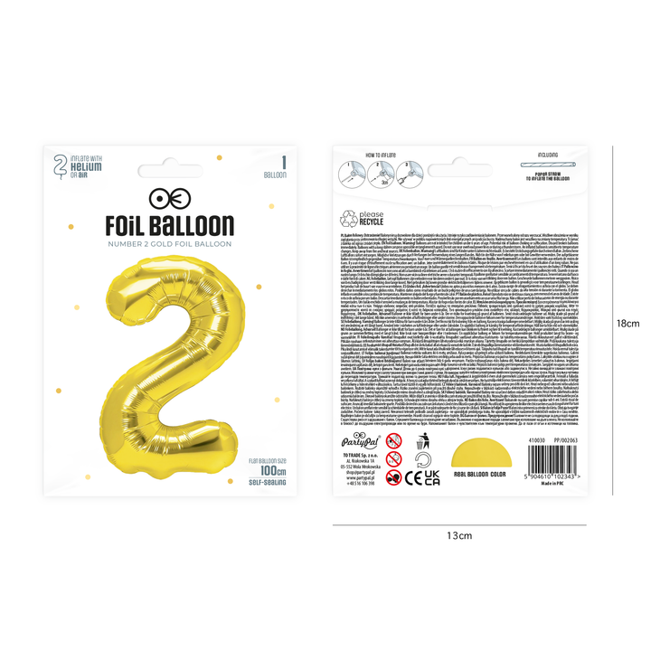 Balon foliowy cyfra 2 złoty 100cm