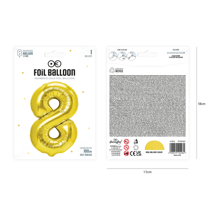 Balon foliowy cyfra 8 złoty 100cm