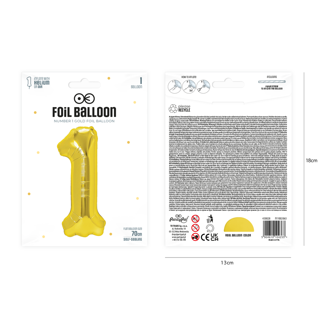 Balon foliowy cyfra 1 złoty 70cm