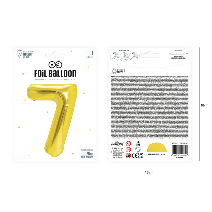 Balon foliowy cyfra 7 złoty 70cm