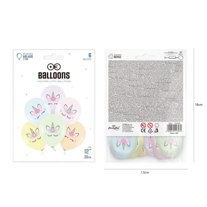 Balony Jednorożec 12cali 6szt