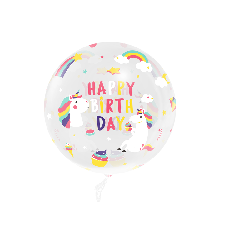 Balon foliowy przezroczysty okrągły Jednorożec 45cm 1szt.