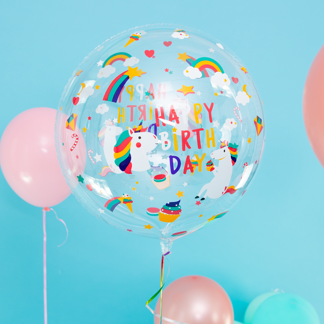 Balon foliowy przezroczysty okrągły Jednorożec 45cm 1szt.