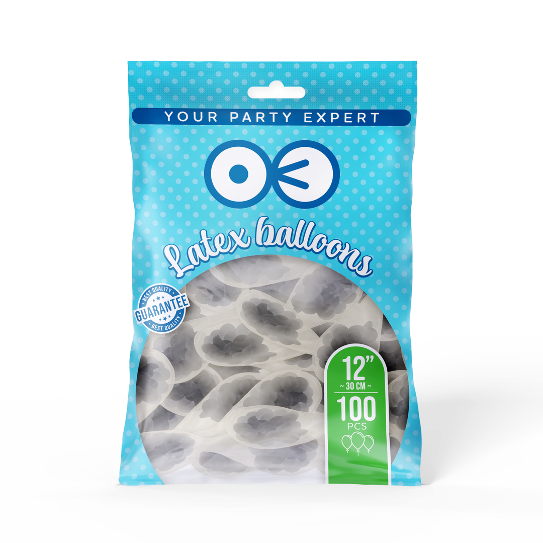 Balony przezroczyste z konfetti czarnym 12cali 100szt.