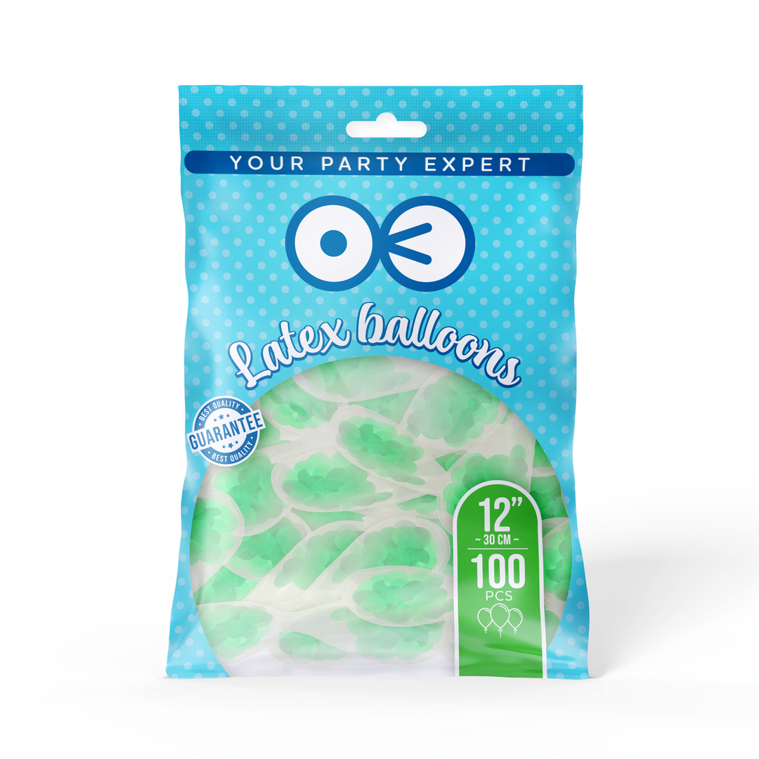 Balony przezroczyste z konfetti zielonym 12cali 100szt.