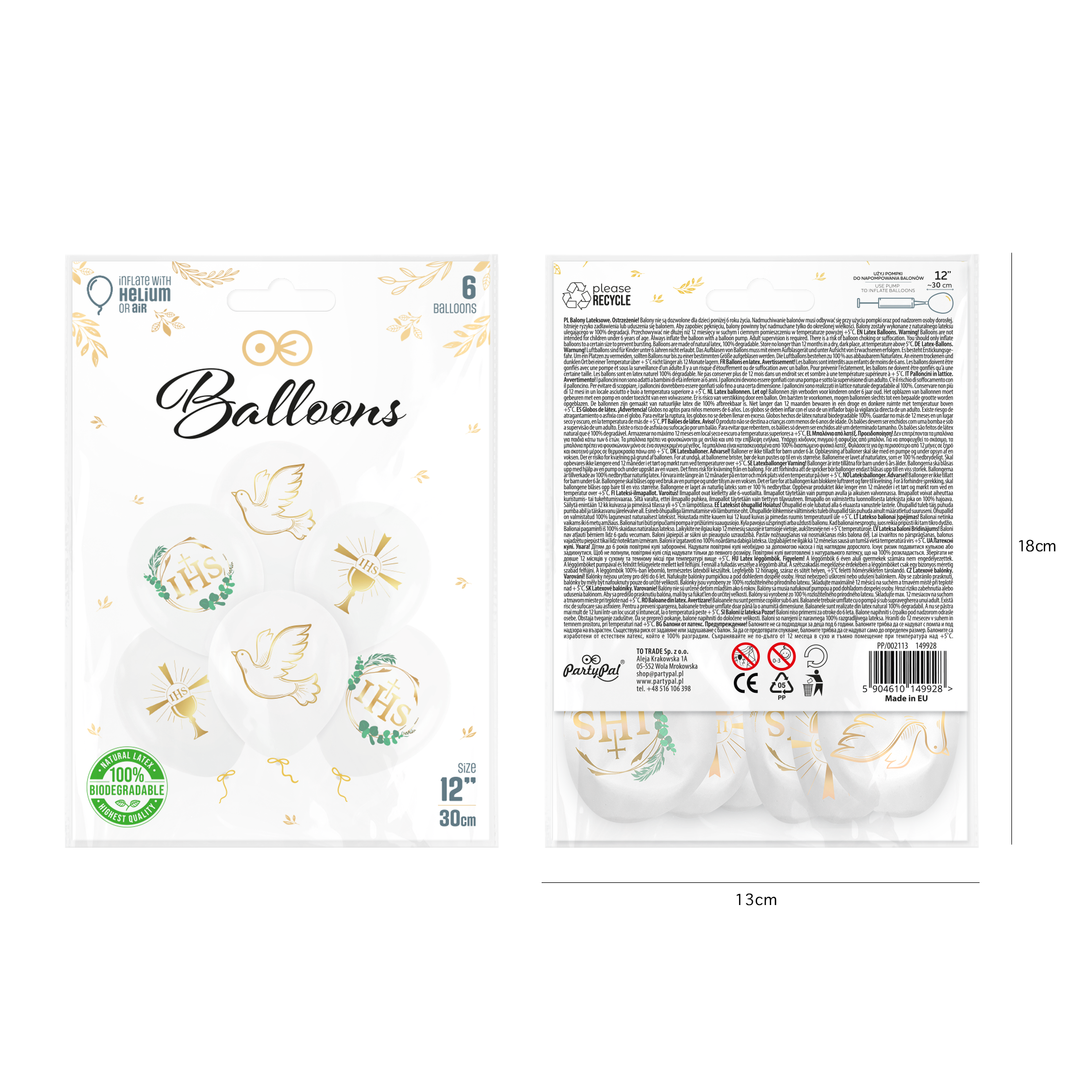 Balony biodegradowalne Komunia 12cali 6szt. zestaw