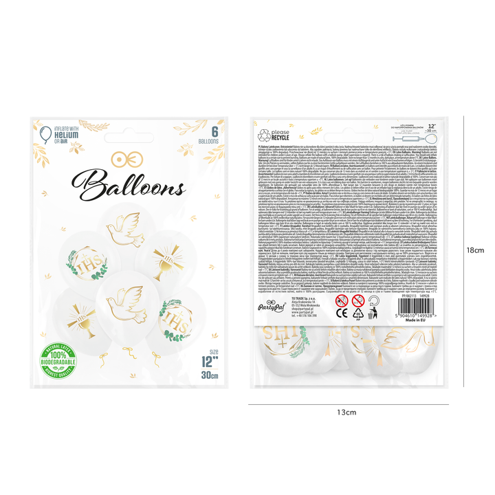 Balony biodegradowalne Komunia 12cali 6szt. zestaw