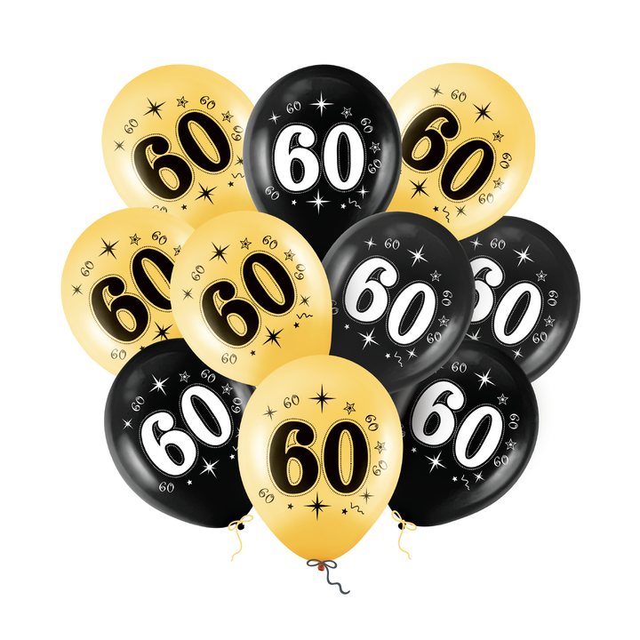 Balony złote czarne 60 urodziny 12cali 10szt.