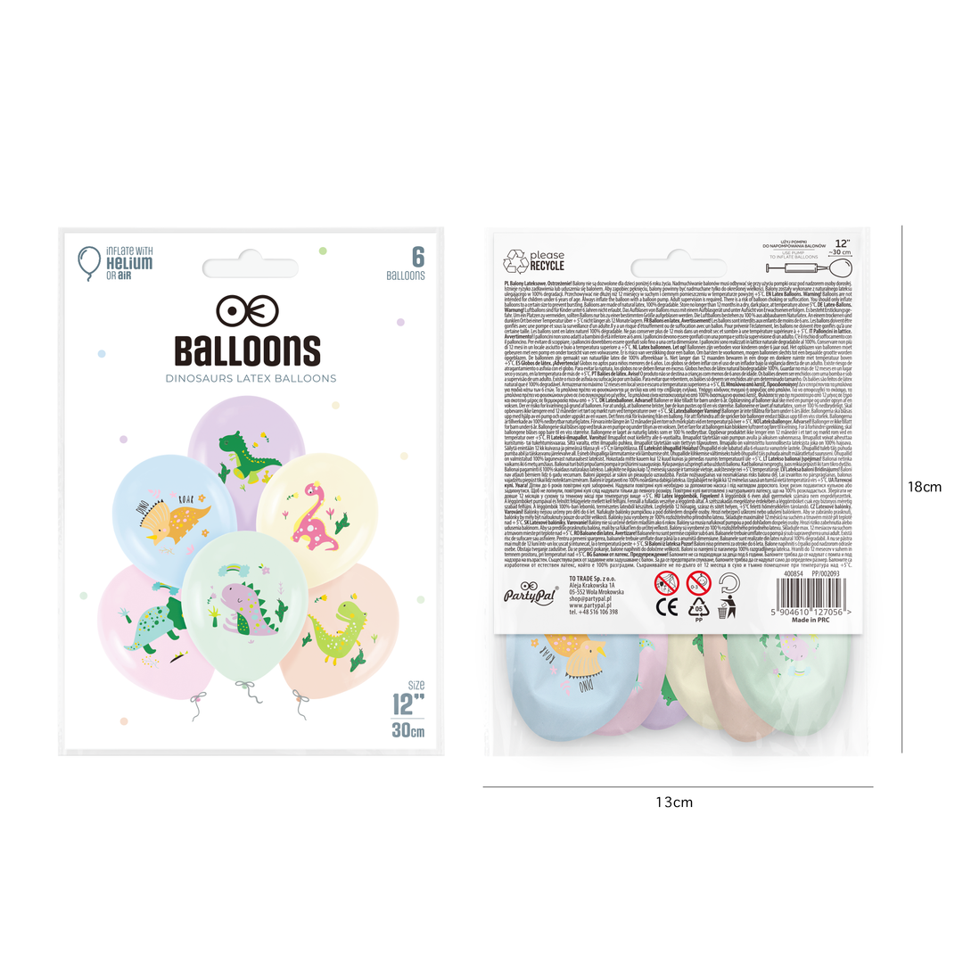 Balony Dinozaury 12cali 6szt. zestaw