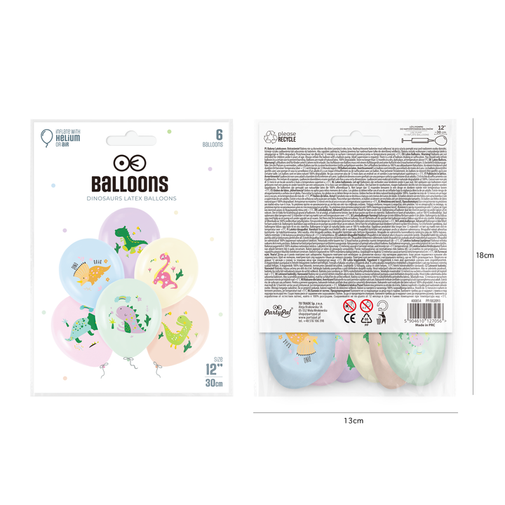 Balony Dinozaury 12cali 6szt. zestaw