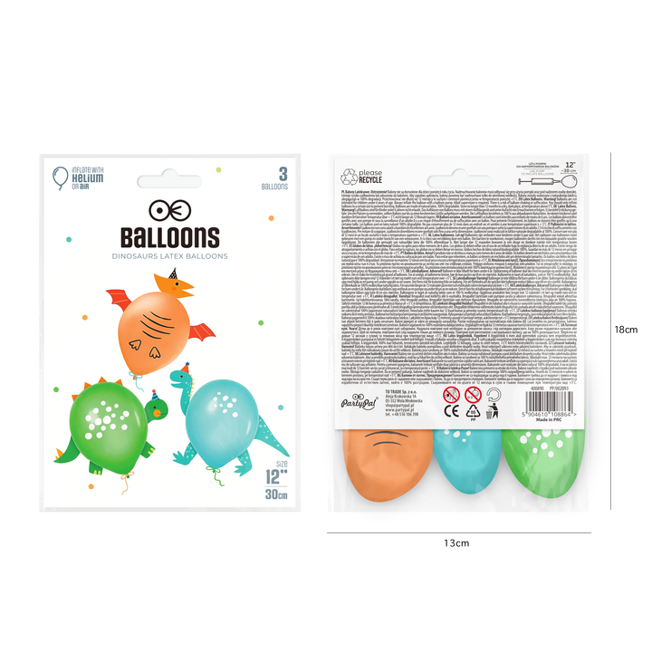 Balony Dinozaury 12cali 3szt