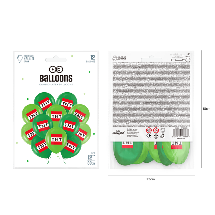 Balony 12cali zielone gamingowe TNT 12szt